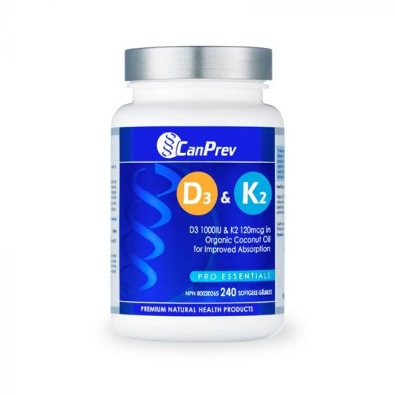 CanPrev D3 & K2 + Organic Coconut Oil 240 Softgels